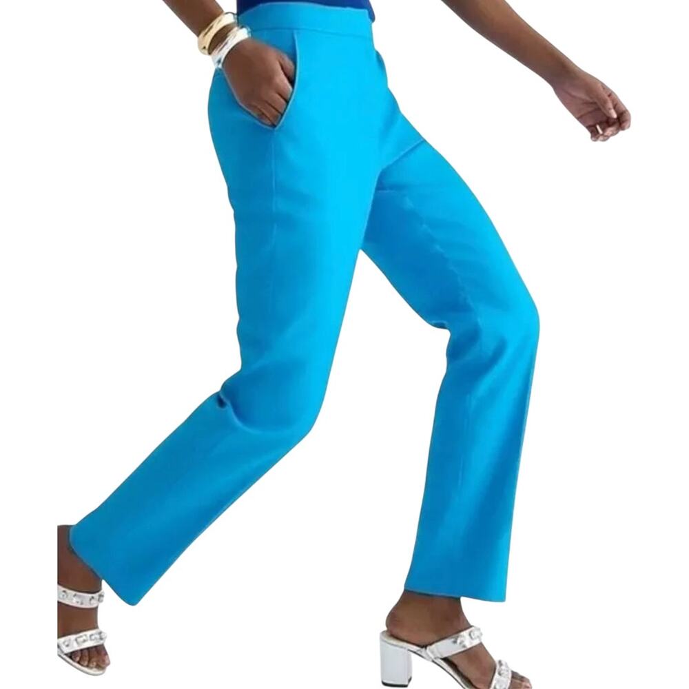 J.Crew Kate Straight Leg Trousers Pants Linen Stretch Pocket High Waisted Blue 4
